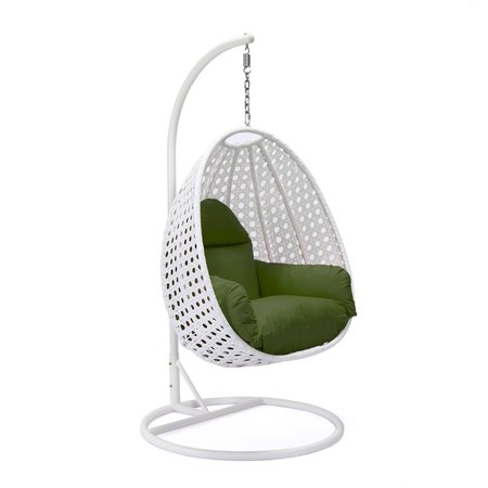LEISUREMOD White Wicker Hanging Egg Swing Chair with Cherry Cushions ESCW-40CHR